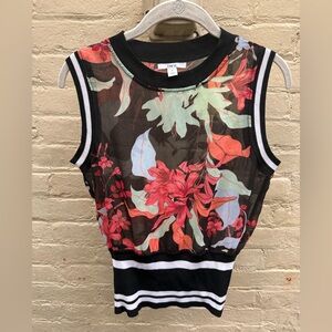Gorgeous Bar III Black Floral Mesh top floral design